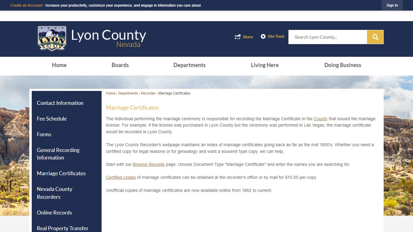 Marriage Certificates | Lyon County, NV - Official Website